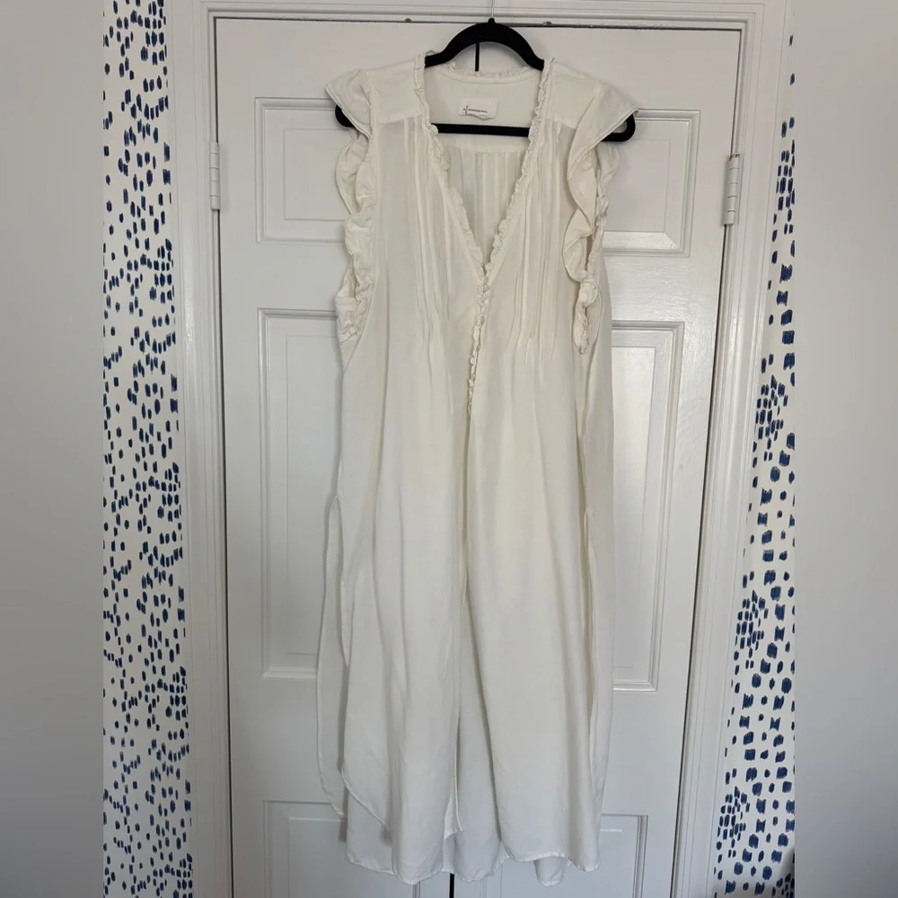 Anthropologie Cream Ruffled V-Neck maxi dress/ coverup - Picture 1 of 6